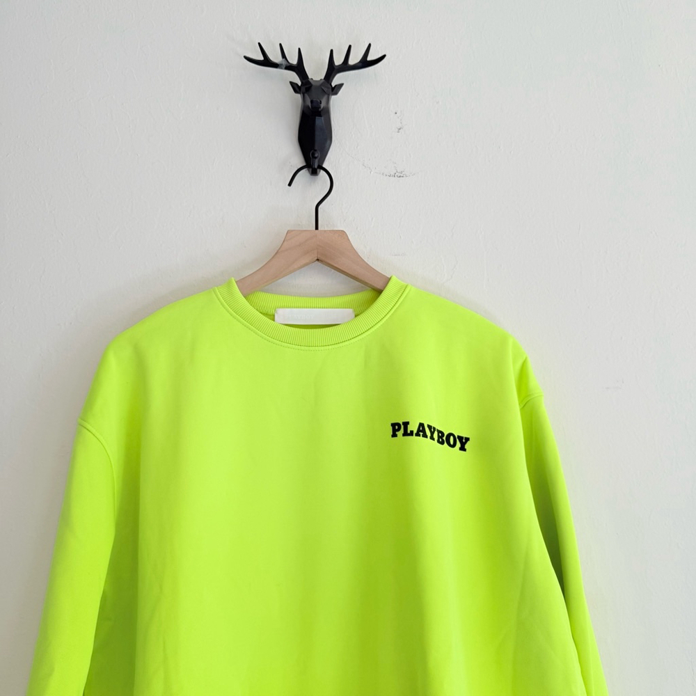 Playboy x Missguided Women's Neon Yellow Oversized Baggy Sweatshirt Size Small - Picture 4 of 7